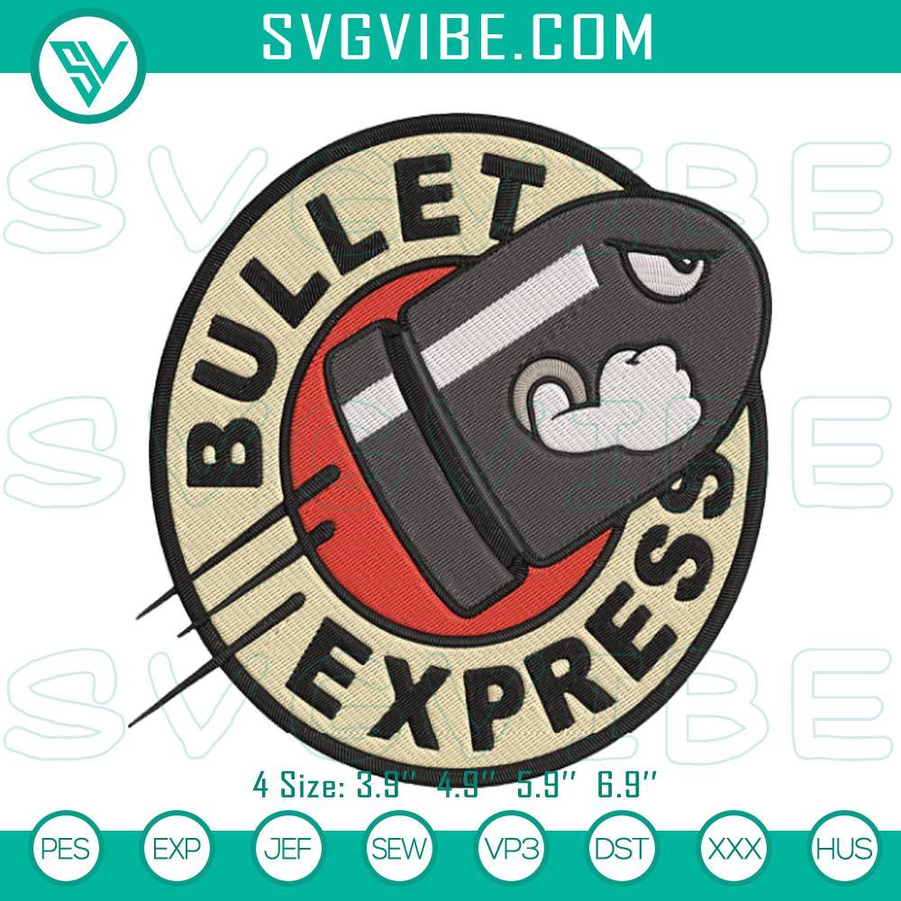 Bullet Express Mario Logo Embroidery Designs, Bullet Bill Embroidery Files Bullet Bill Super Mario logo embroidery design with Bullet Bill pattern, ideal for gaming enthusiasts.