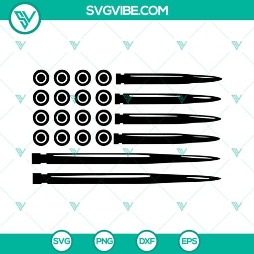 Bullet Flag American Flag Gun SVG for Cricut, patriotic flag design in SVG, PNG, DXF, and EPS formats for digital crafting projects.