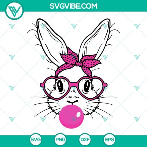 Bunny rabbit with heart glasses and bubblegum bandana SVG, cute and colorful design for digital crafting projects.