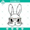 Bunny with glasses SVG file, cute bunny face design, whimsical bunny SVG download. Ideal for Easter crafts or kids projects.