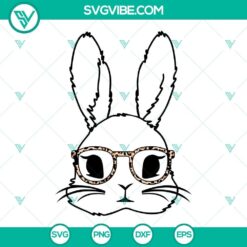 Bunny with glasses SVG file, cute bunny face design, whimsical bunny SVG download. Ideal for Easter crafts or kids projects.