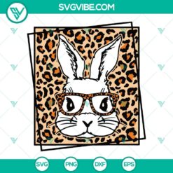 Leopard print sunglasses on bunny, Easter bunny design SVG, bunny clipart for digital crafting projects.