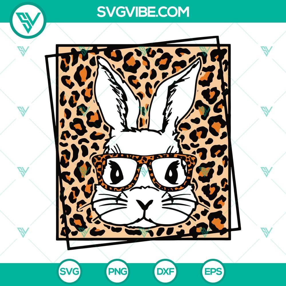 Bunny With Leopard Glasses Svg, Easter Bunny Leopard Svg, Bunny Leopard print sunglasses on bunny, Easter bunny design SVG, bunny clipart for digital crafting projects.