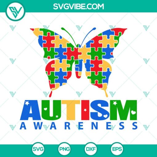 Butterfly autism awareness SVG file with autism support and autism month text design. Great for promoting autism awareness campaigns.