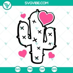 Cute Valentine's Day cactus with heart SVG file for download, ideal for crafting projects.