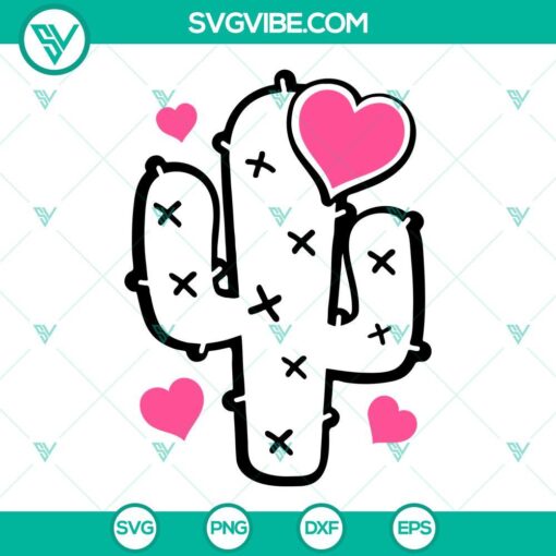 Cute Valentine's Day cactus with heart SVG file for download, ideal for crafting projects.
