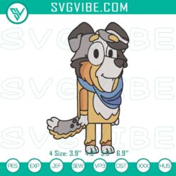 Calypso Bluey embroidery design of Australian Shepherd cartoon character, unique file for crafting and digital projects.