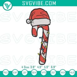 Candy cane Christmas lights embroidery design, ideal for holiday projects.