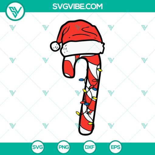 Candy Cane Santa Hat and Christmas Lights SVG design for download in PNG, EPS, and DXF formats. Bright festive holiday graphics.