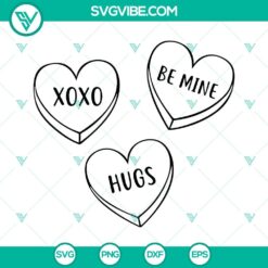 Candy Hearts SVG file for Valentines Day, Conversation Hearts SVG image for download, sweet and colorful design for crafts and projects.