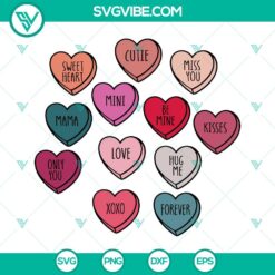 Candy Hearts Valentine SVG file with Conversation Heart design for Valentine's Day celebration.