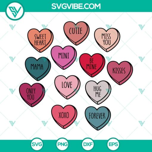 Candy Hearts Valentine SVG file with Conversation Heart design for Valentine's Day celebration.