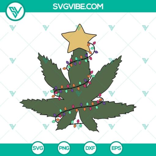 Cannabis-themed Christmas tree and lights SVG file for holiday crafts with marijuana leaves and pot motifs.