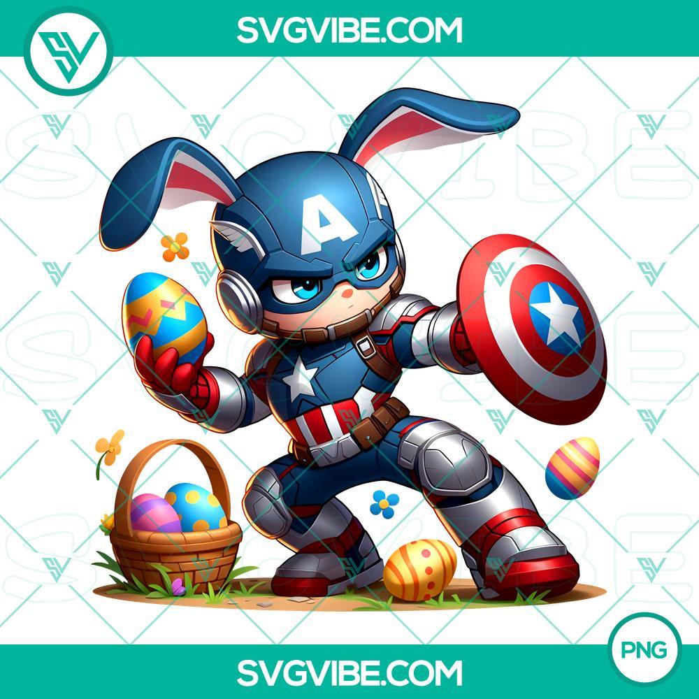 Captain America Chibi Easter Bunny PNG Image, Marvel Character Happy Easter Eggs PNG Images Chibi Captain America Easter Bunny with Marvel Easter Eggs, PNG image for Happy Easter, superhero design with Easter theme.