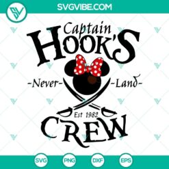 Captain Hook, Minnie, and Mickey Mouse Pirates SVG file for DIY crafting projects, featuring Neverland crew for Disney fans.