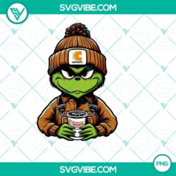 Carhartt Baby Grinch and Dunkin Donuts coffee design PNG download files, perfect for holiday crafting and projects.