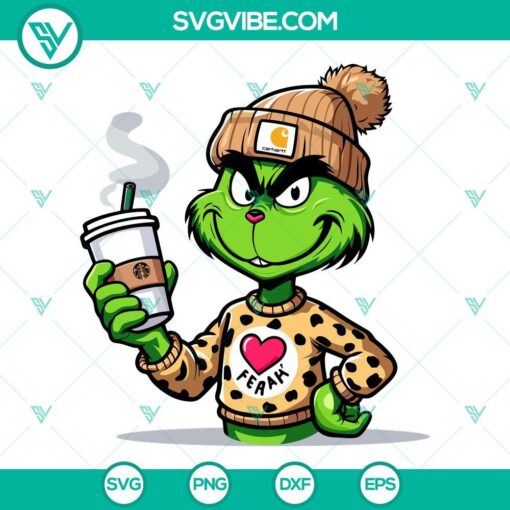 Carhartt Grinch Coffee, Bougie Grinch Starbucks Cup SVG and PNG Files for holiday craft projects.