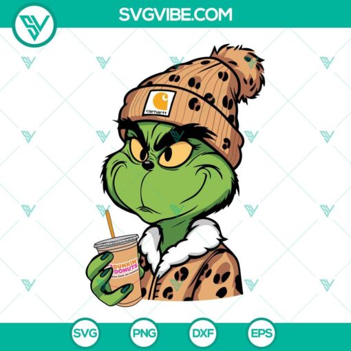 Carhartt Grinch Dunkin Donuts, Bougie Leopard Christmas SVG files for download, perfect for Dunkin Donuts fans.