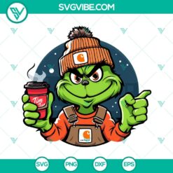Carhartt Grinch Tim Hortons Coffee SVG, Bougie and Coffee Lover Grinch SVG Download, PNG Files - Festive, Christmas-themed design.
