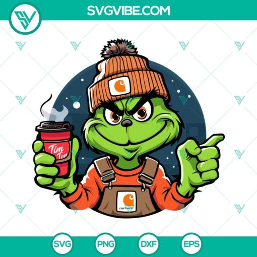 Carhartt Grinch Tim Hortons Coffee SVG, Bougie and Coffee Lover Grinch SVG Download, PNG Files - Festive, Christmas-themed design.