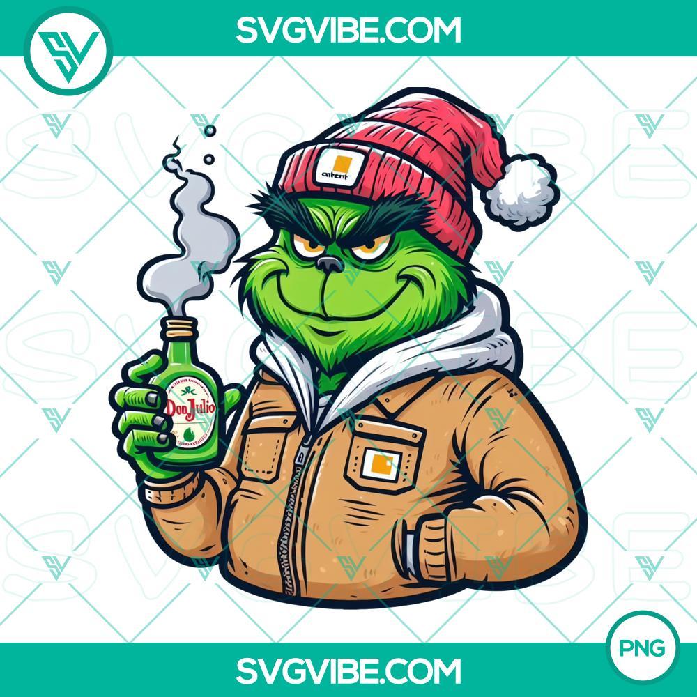 Carhartt Grinch With Don Julio Tequila PNG Download, Grinch Don Julio PNG Download Carhartt Grinch holding Don Julio Tequila bottle, PNG download.