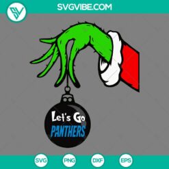 Carolina Panthers Grinch Hand holding Christmas ornament SVG design for football fans, Carolina Panthers Christmas SVG download.
