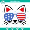 Patriotic cat SVG with American flag sunglasses, funny design for digital projects.