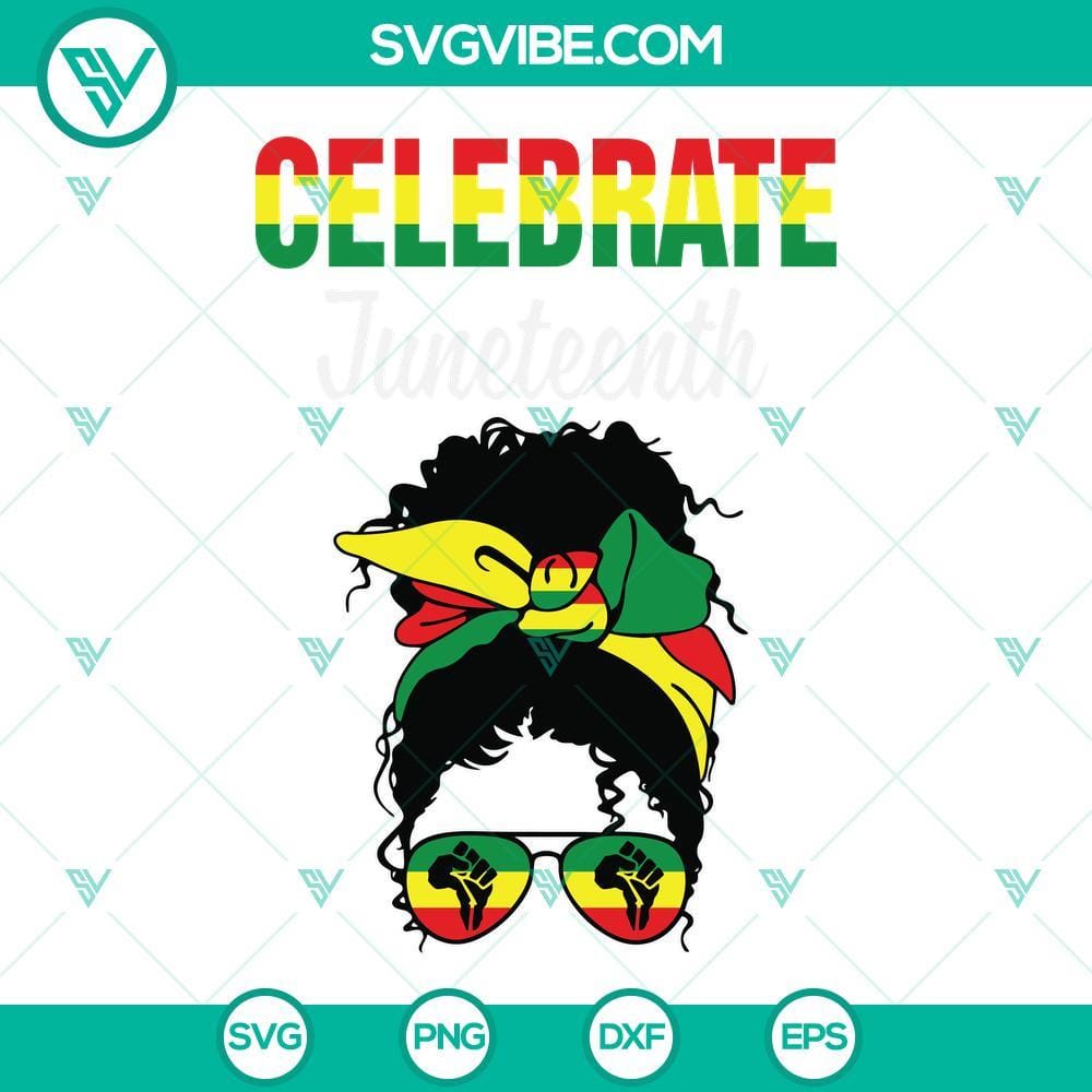 celebrate-juneteenth-black-women-messy-bun-svg-celebrate-juneteenth-svg-messy-bun-juneteenth-svg-png-dxf-eps-cut-files-3-mockup.jpg Juneteenth Black Women Messy Bun SVG design for celebrating, includes text "Celebrate" in the image. Great for Juneteenth projects.