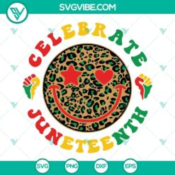 Juneteenth smiley face SVG images with happy face design for download. Ideal for Juneteenth celebrations.