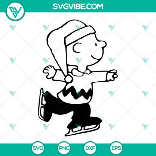 Charlie Brown ice skating SVG files with Peanuts winter holiday graphics for download. Great for holiday crafts and projects.