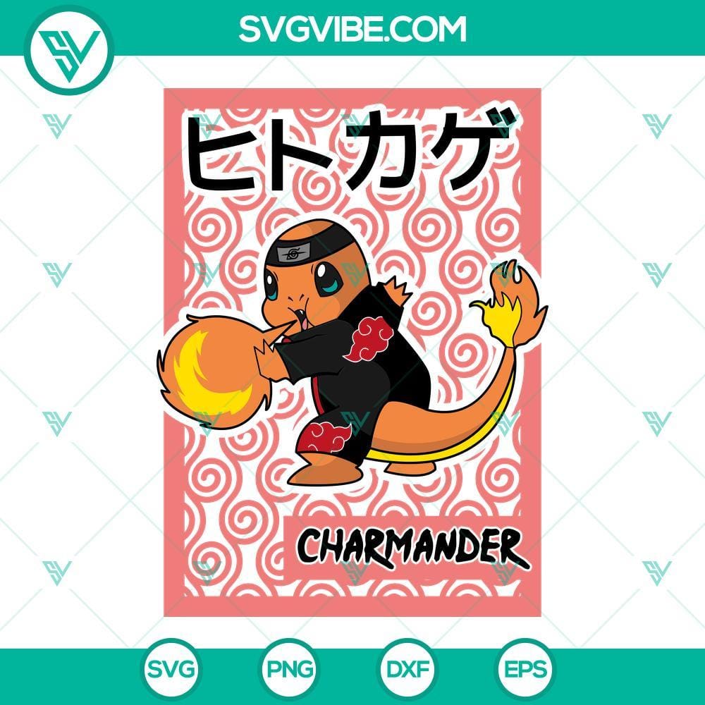 Charmander Akatsuki SVG, Pokemon SVG, Naruto SVG PNG DXF EPS Charmander Akatsuki design as SVG file, Pokemon and Naruto download with PNG, DXF, and EPS formats.