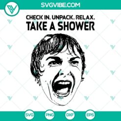 Check In Unpack Relax Take A Shower SVG images in PNG, DXF, and EPS formats for cutting machines, featuring travel, relaxation, and shower themes.