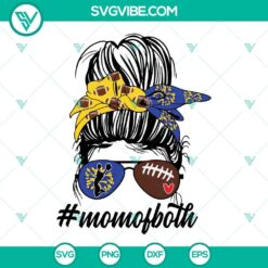 Cheer and Football MOM SVG file in blue, yellow, and gold team colors, perfect for sports moms.