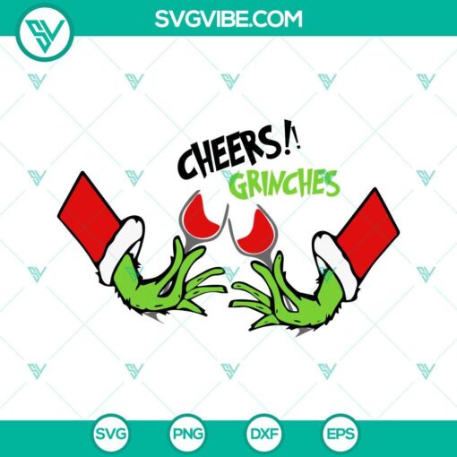 Grinch hand holding wine glass SVG file, ideal for holiday crafts and decor. Cheers Grinches design in PNG, EPS, and DXF formats.