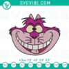 Cheshire Cat face embroidery design file inspired by Alice in Wonderland, colorful, whimsical, and intricate pattern.