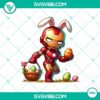 Chibi Iron Man Easter Bunny superhero with Easter eggs, PNG download for Happy Easter, quirky and fun design for digital use.