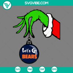 Chicago Bears Grinch hand holding ornament SVG file, Chicago Bears Christmas design, great for crafting projects.