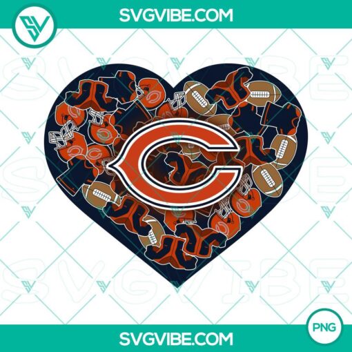 Chicago Bears themed heart Valentine designs in PNG format for download. Perfect for football fans and Valentine's Day.