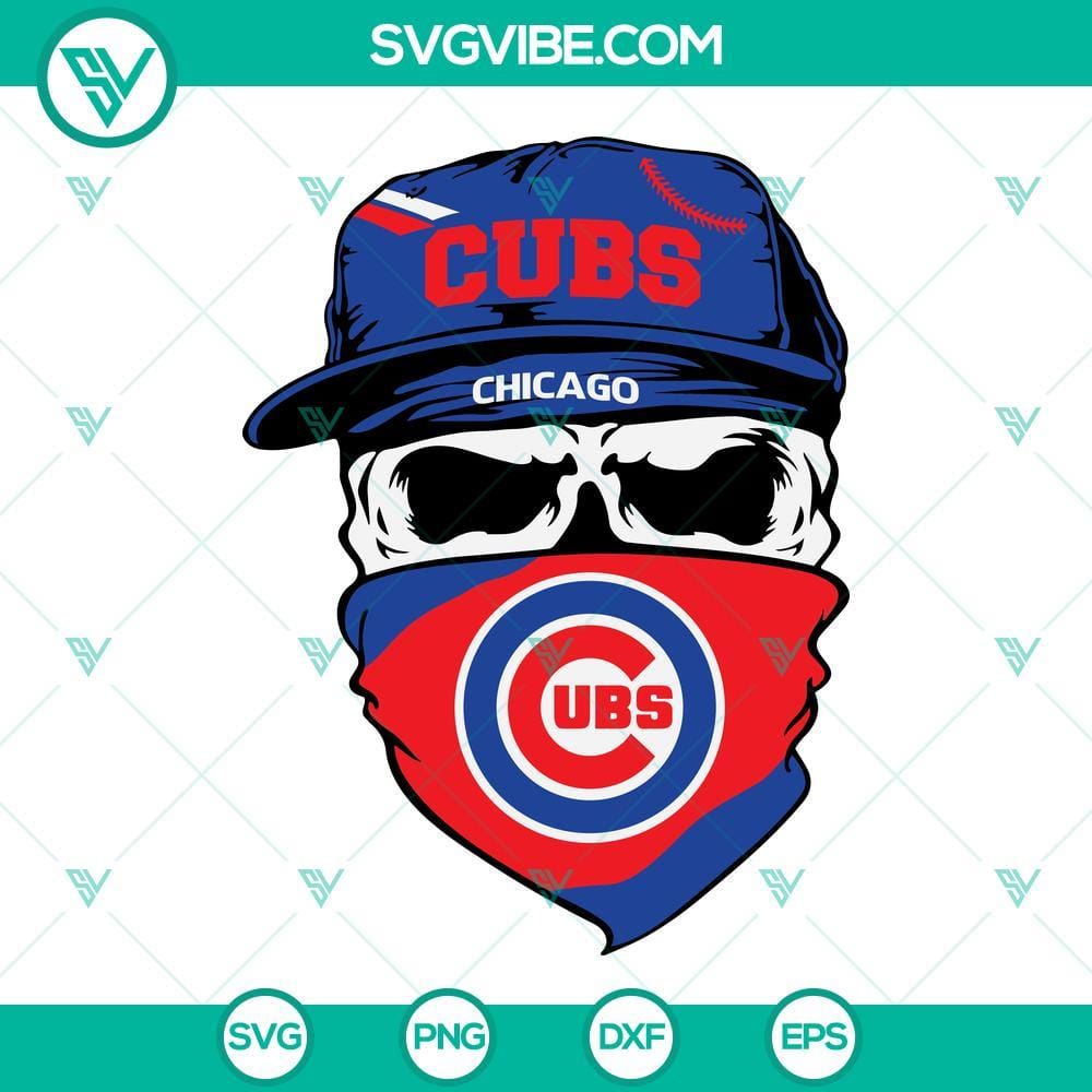 Chicago Cubs Skull SVG, Cubs Baseball SVG PNG DXF EPS Cut Files Chicago Cubs skull SVG, baseball theme design in PNG DXF EPS formats for cutting. Great for Cubs fans crafting projects.