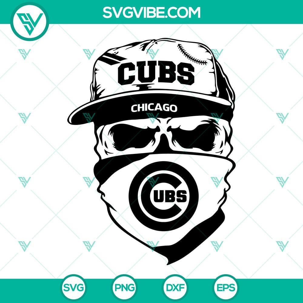 Chicago Cubs Skull SVG, Cubs Baseball SVG PNG DXF EPS Cut Files Chicago Cubs Skull SVG Files, Cubs Baseball SVG Image PNG DXF EPS Cut Files 1
