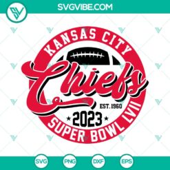 Chiefs 2023 Super Bowl LVII and Kansas City Chiefs Est 1960 SVG images with team logos and established year in patriotic colors.