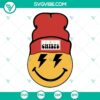 Chiefs smiley face beanie SVG file with Kansas City Chiefs and Super Bowl theme, perfect for football fans.