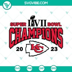 Chiefs Super Bowl LVII Champions 2023 SVG images with Kansas City Chiefs logo, perfect for fans and crafts.