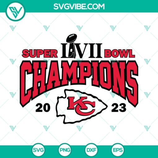 Chiefs Super Bowl LVII Champions 2023 SVG images with Kansas City Chiefs logo, perfect for fans and crafts.