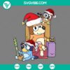 Chilli Heeler Bluey and Bingo in Santa Hat Merry Christmas SVG design for download in PNG, EPS, and DXF file formats.