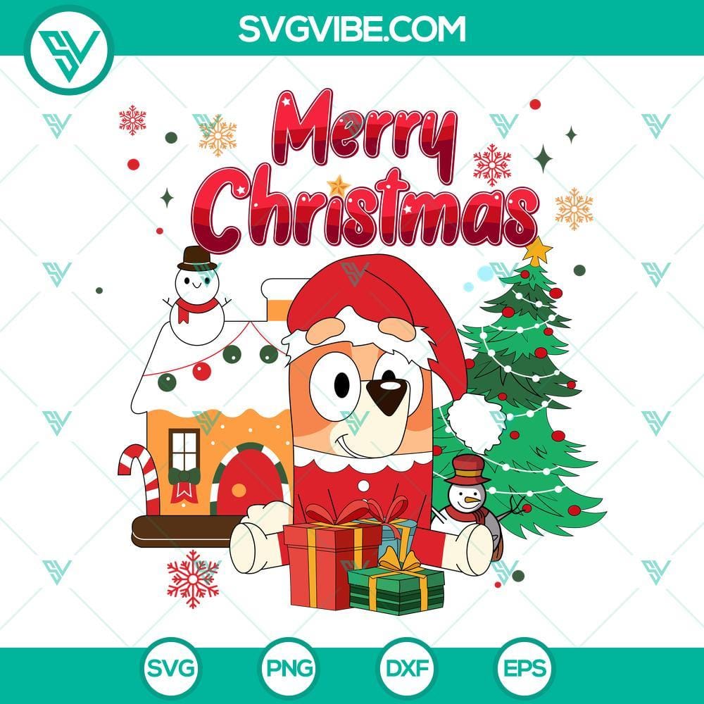 Chilli Heeler Bluey Merry Christmas SVG PNG DXF EPS Files Chilli Heeler Bluey Merry Christmas SVG file with PNG, DXF, and EPS formats, perfect for holiday crafts and projects.