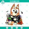 Chilli Heeler skeleton pumpkin SVG file featuring Chilli and Bandit from Bluey. Halloween-themed digital download.