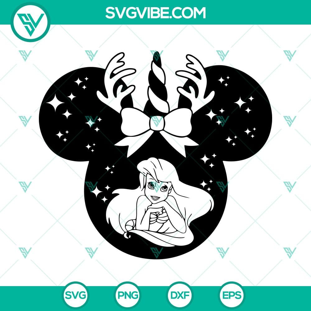 christmas-ariel-the-little-mermaid-svg-disney-princess-mouse-head-christmas-svg-cut-file-4-mockup.jpg Christmas Ariel The Little Mermaid SVG Files with Disney Princess Mouse, festive holiday design for crafting projects.