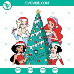 Christmas Disney Princess SVG featuring Princess Santa and Christmas tree, perfect for holiday crafting projects.