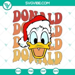 Disney Christmas Donald Duck wearing a Santa hat SVG download, vibrant Merry Christmas SVG images with festive design.